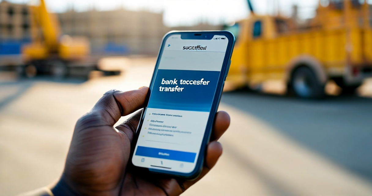 Mobile phone showing SPEI payment confirmation for construction materials